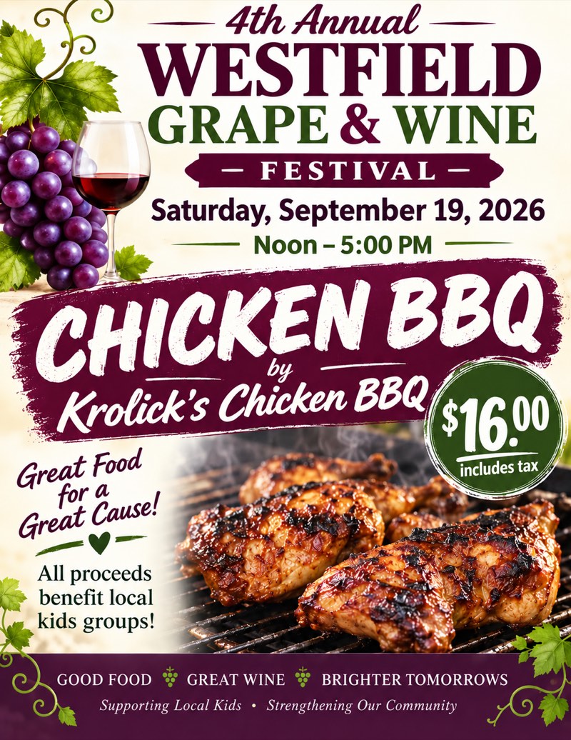 Chicken BBQ by Krolick's - Saturday September 19, 2026, noon to 5:00 PM, $16.00 includes tax